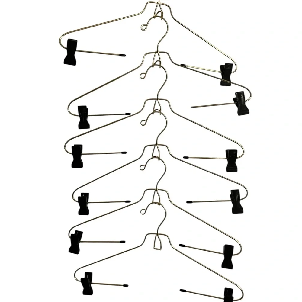 Six-Piece Metal Clothes Hanger Set with Clips – Gold Finish